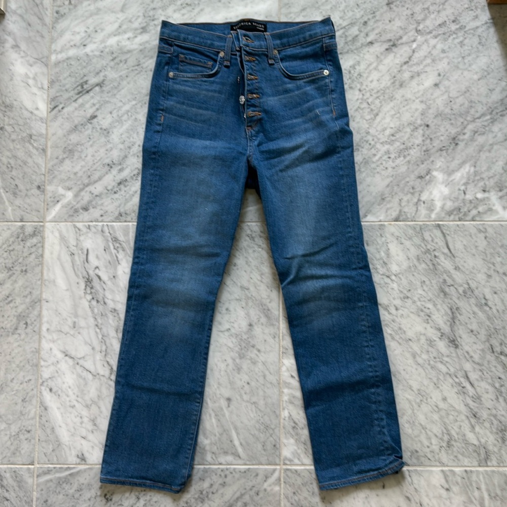 Veronica Beard Carly 11” Kick Flare Button Fly Jeans Size 27 Medium Wash